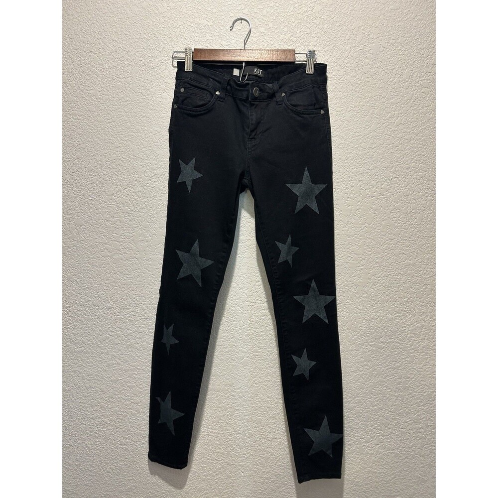 Kut from the Kloth Mia Toothpick Skinny Jeans Black Stars Mid-Rise Stretch 2